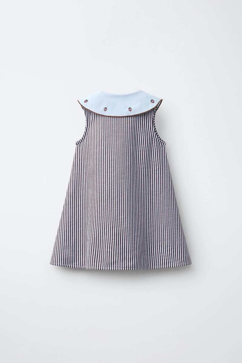 EMBROIDERED COLLAR STRIPED DRESS