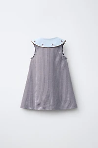 EMBROIDERED COLLAR STRIPED DRESS