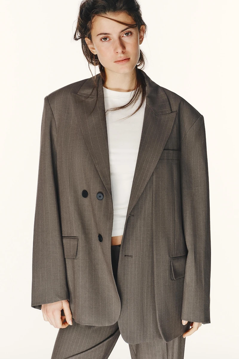 OVERSIZED DOUBLE WEAVE STRIPED BLAZER