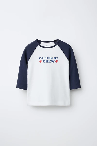 RAGLAN SLEEVE T-SHIRT WITH TEXT AND MODAL