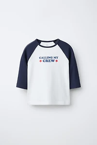 RAGLAN SLEEVE T-SHIRT WITH TEXT AND MODAL