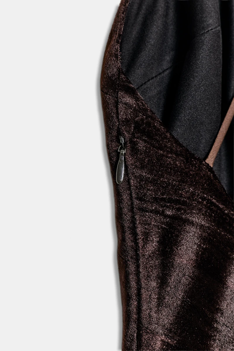 VELVET FRINGE MIDI DRESS