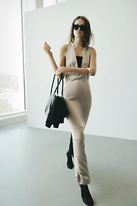 ROBE HALTER SATINÉE À IMPRIMÉ ANIMALIER
