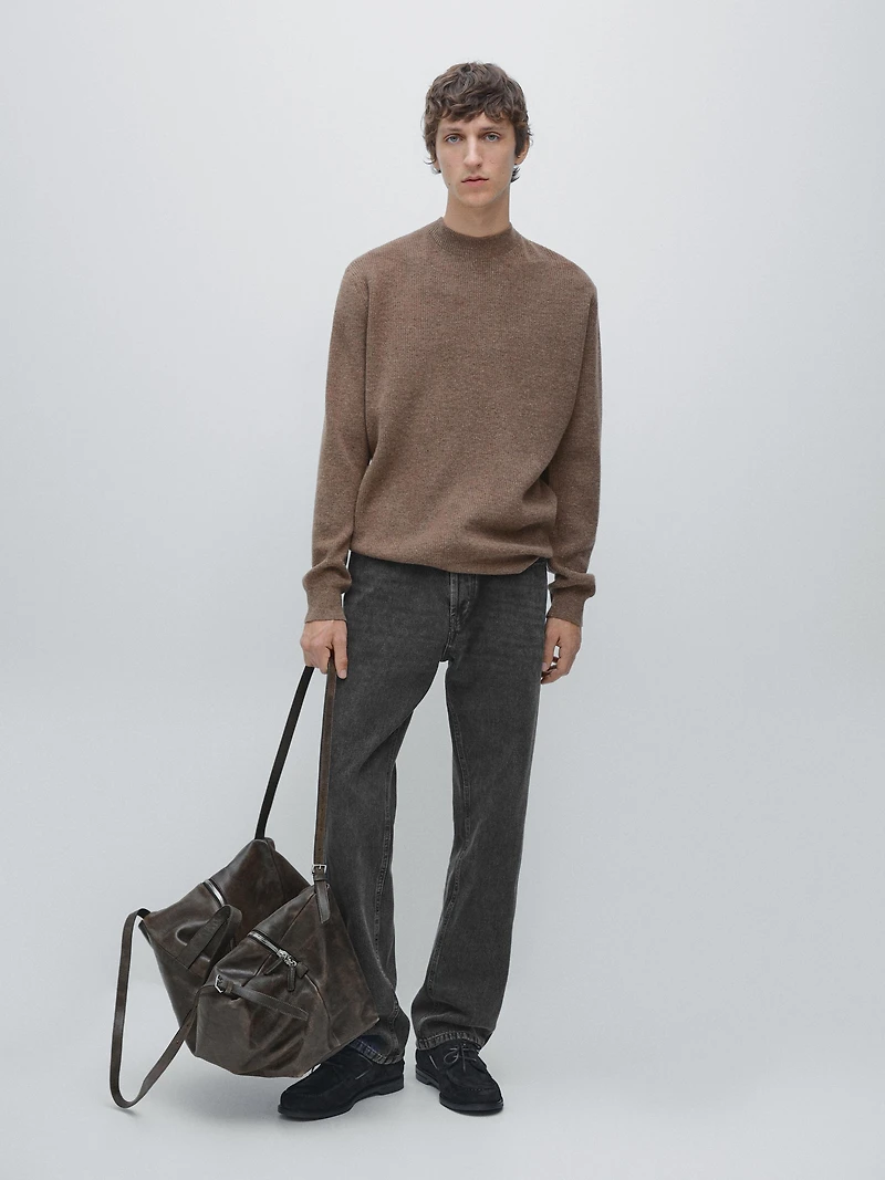 Knickerbocker yarn effect knit sweater with crew neck