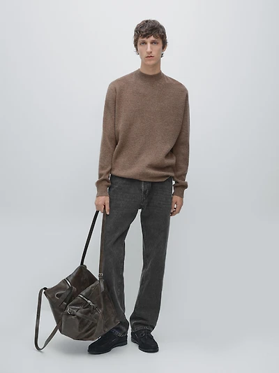 Knickerbocker yarn effect knit sweater with crew neck