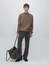 Knickerbocker yarn effect knit sweater with crew neck