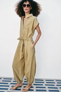 Belted Zip-Front Jumpsuit