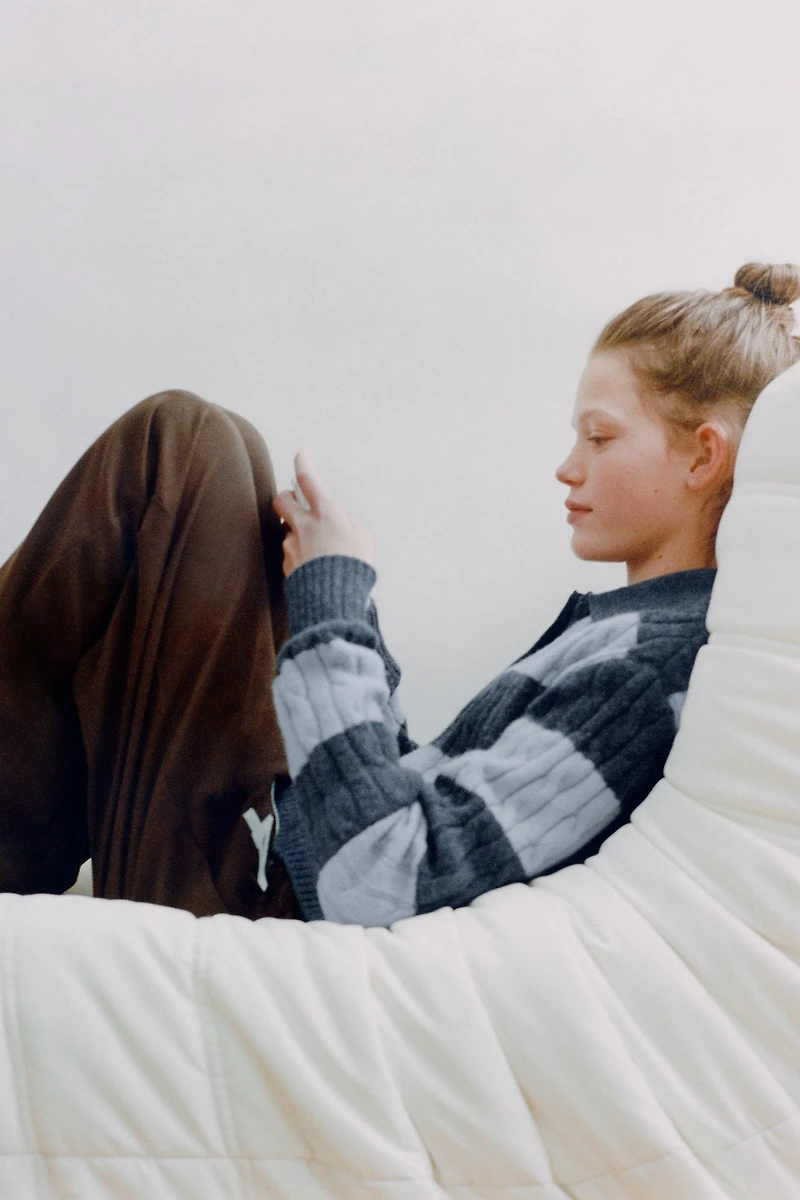 CABLE KNIT STRIPED POLO JUMPER