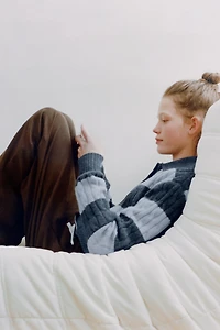 CABLE KNIT STRIPED POLO JUMPER