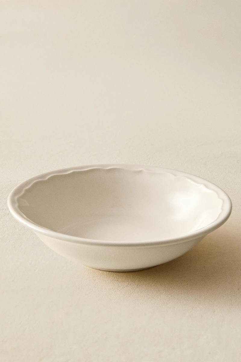 EARTHENWARE BOWL WITH RAISED-DESIGN EDGE