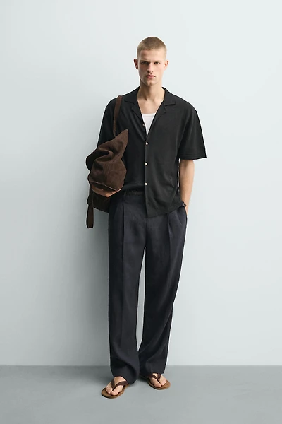 LINEN COTTON BLEND KNIT SHIRT