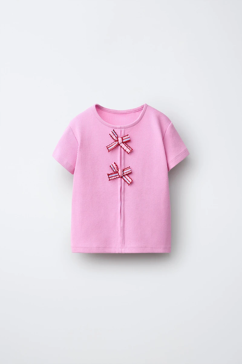 RIBBED T-SHIRT WITH BOWS