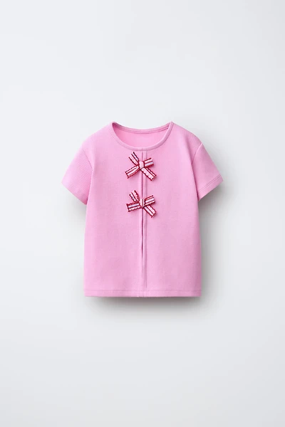 RIBBED T-SHIRT WITH BOWS