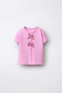 RIBBED T-SHIRT WITH BOWS