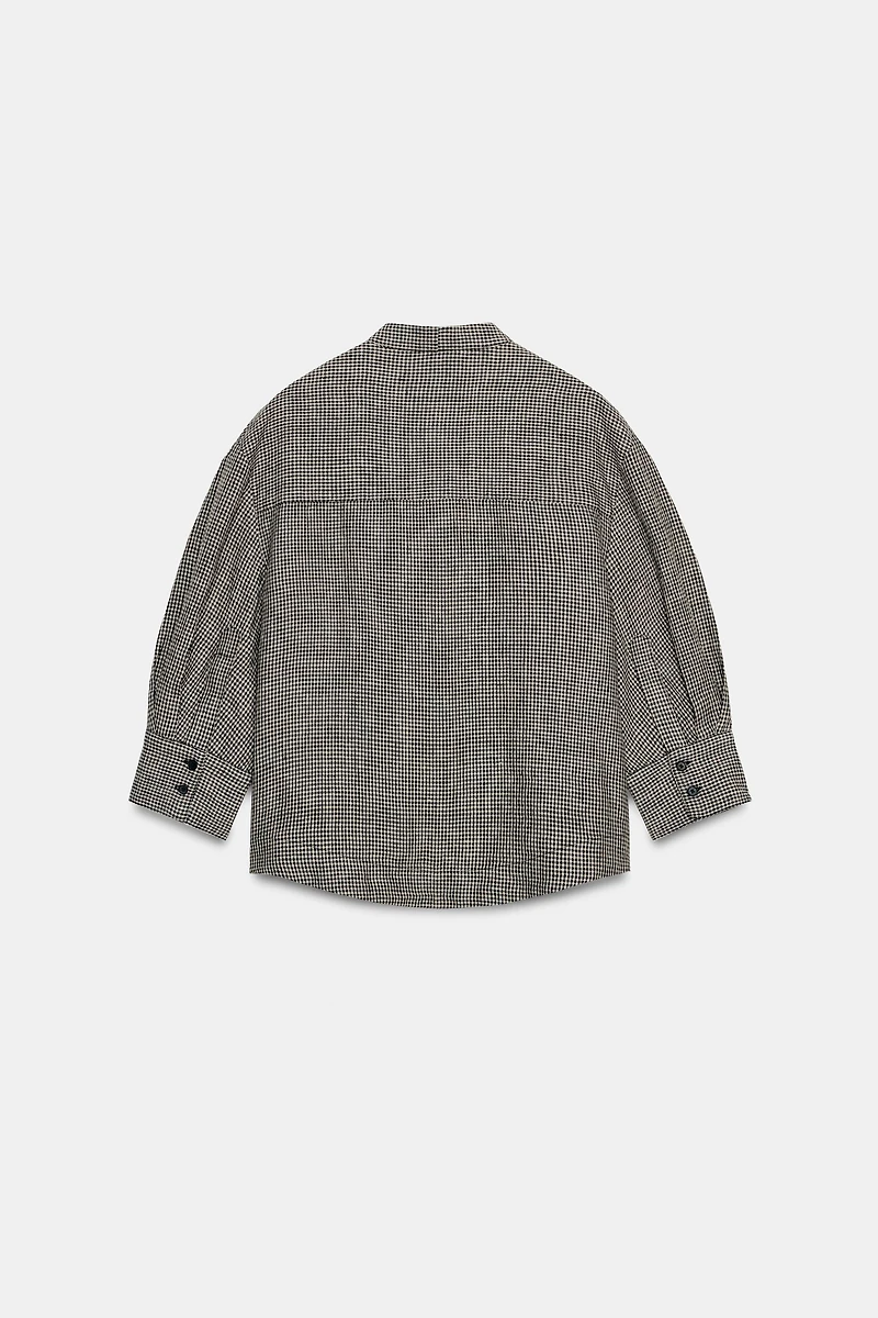 ZW COLLECTION 100% LINEN PLAID SHIRT