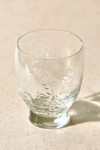 RAISED FLORAL DESIGN GLASS TUMBLER