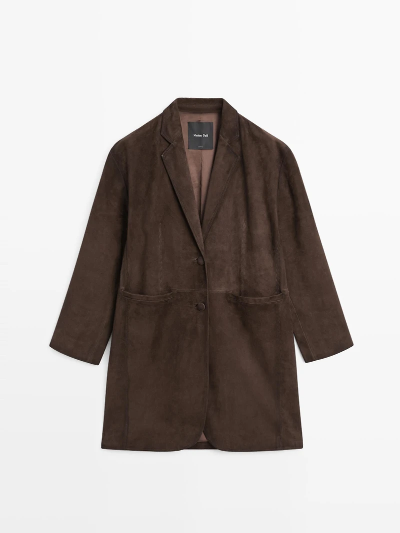 Long suede leather coat