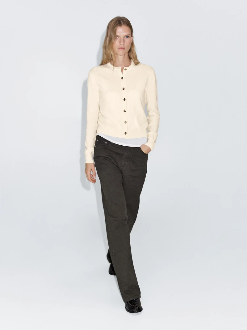 Wool knit cardigan with gold buttons