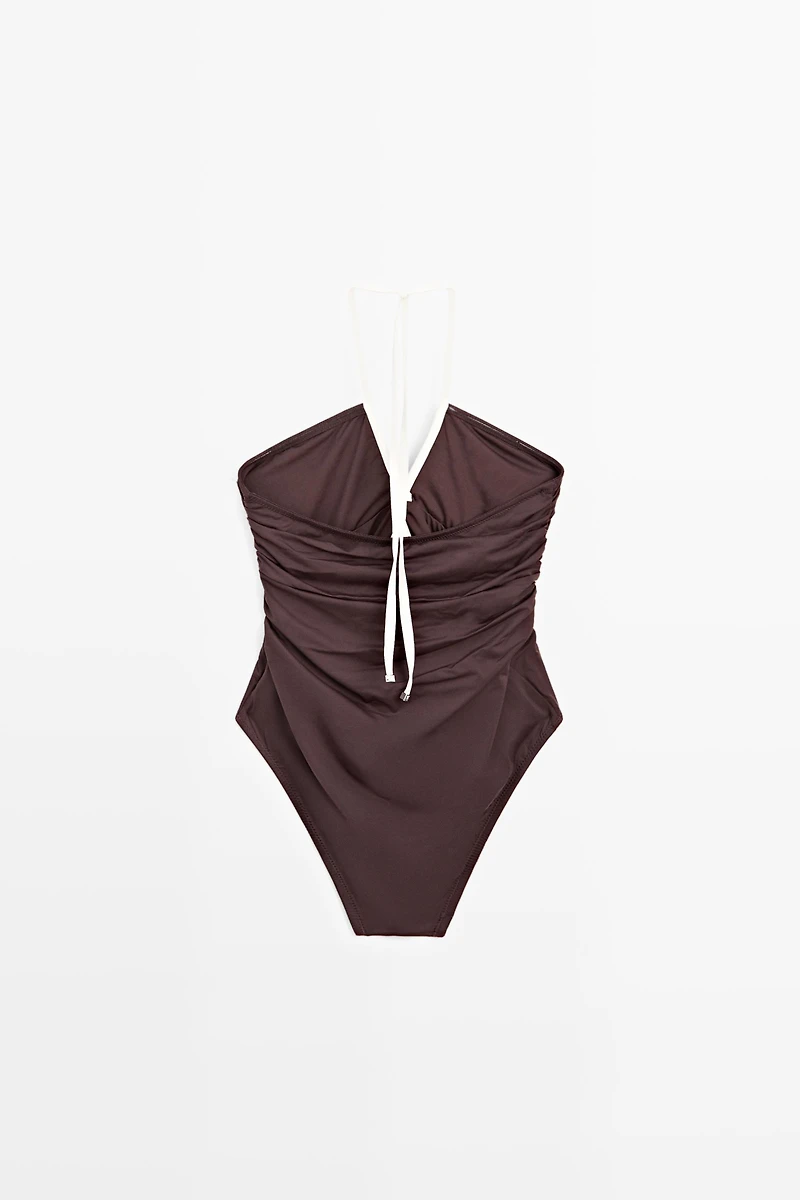 Swimsuit with contrast gathered detail