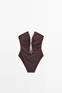 Swimsuit with contrast gathered detail