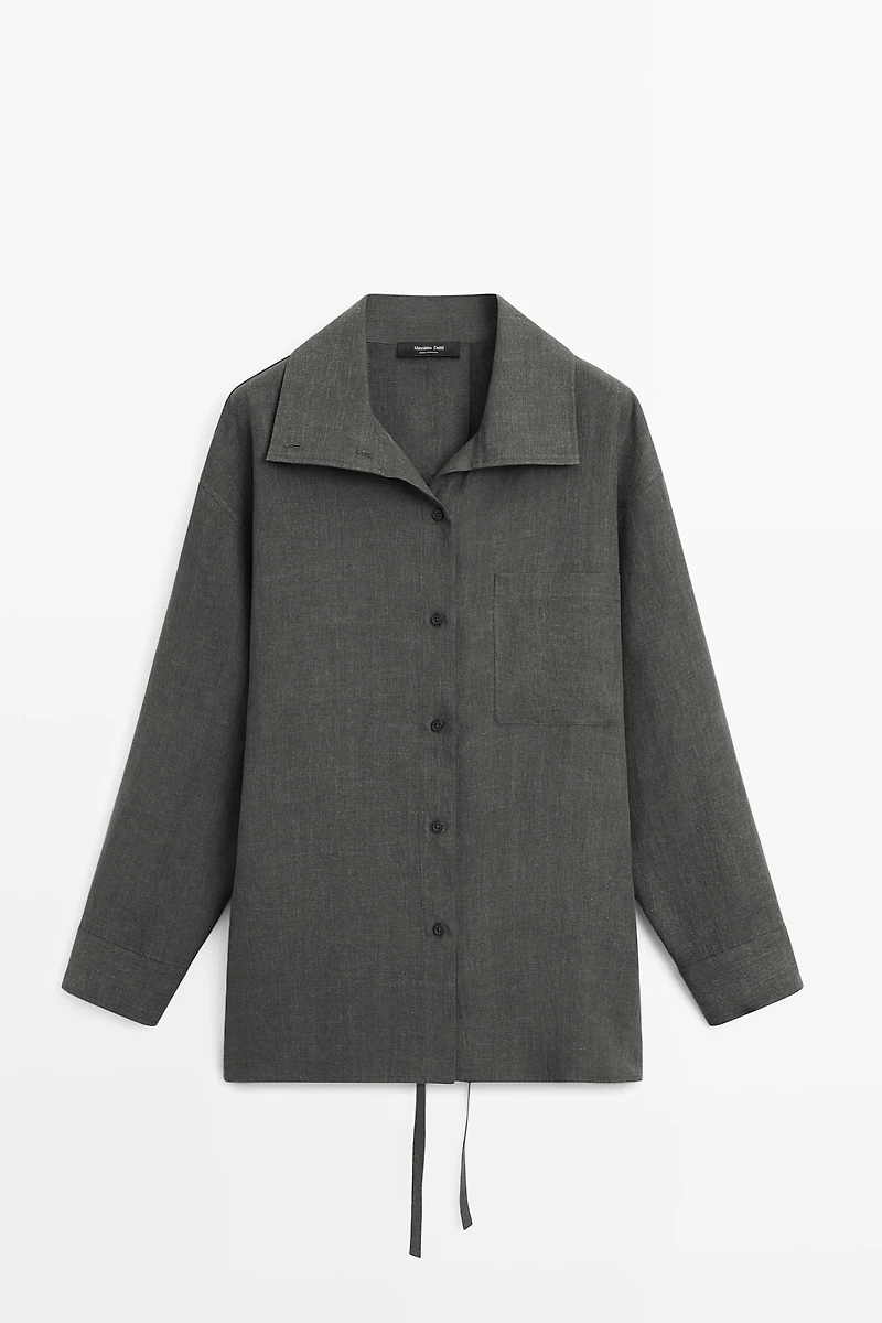 Melange linen overshirt with buckles