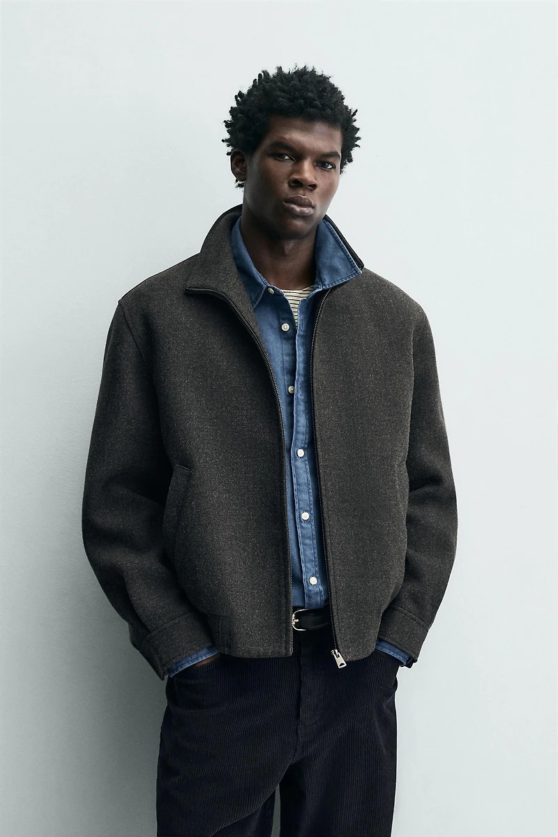 ZIPPERED WOOL EFFECT JACKET