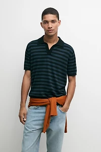 Contrast striped knit polo sweater