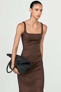 Cotton blend strappy midi dress