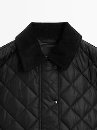 Short lightweight puffer jacket with corduroy detail