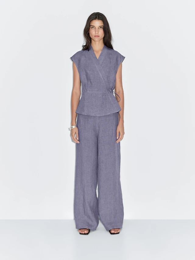 Zara Veste sans manches cache-cœur 100 lin Place Rosemère