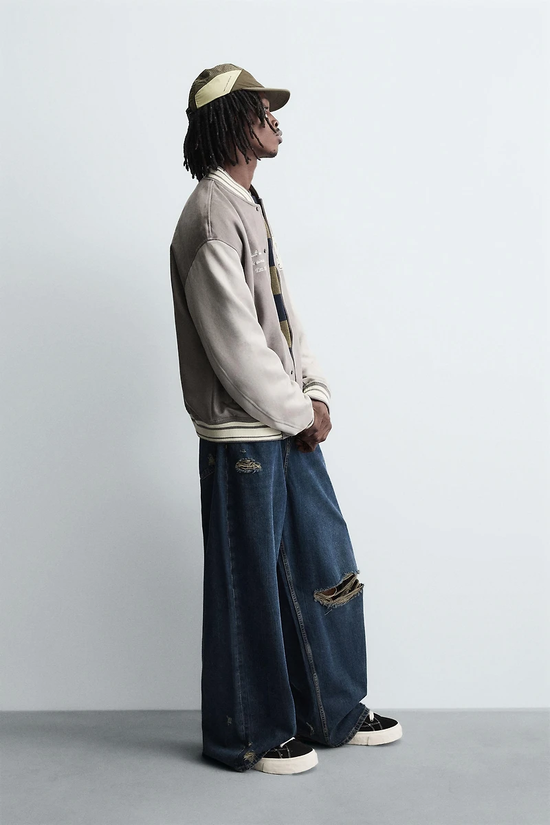FAUX SUEDE BOMBER JACKET WITH PATCHES