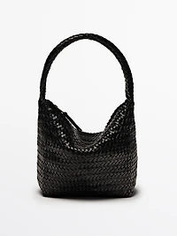 Nappa leather woven bucket bag