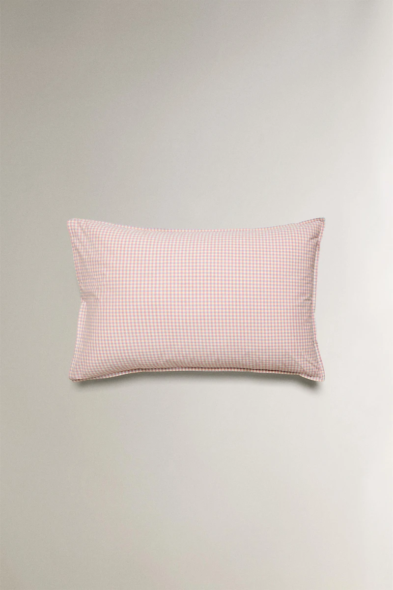 KIDS' COTTON GINGHAM PILLOWCASE