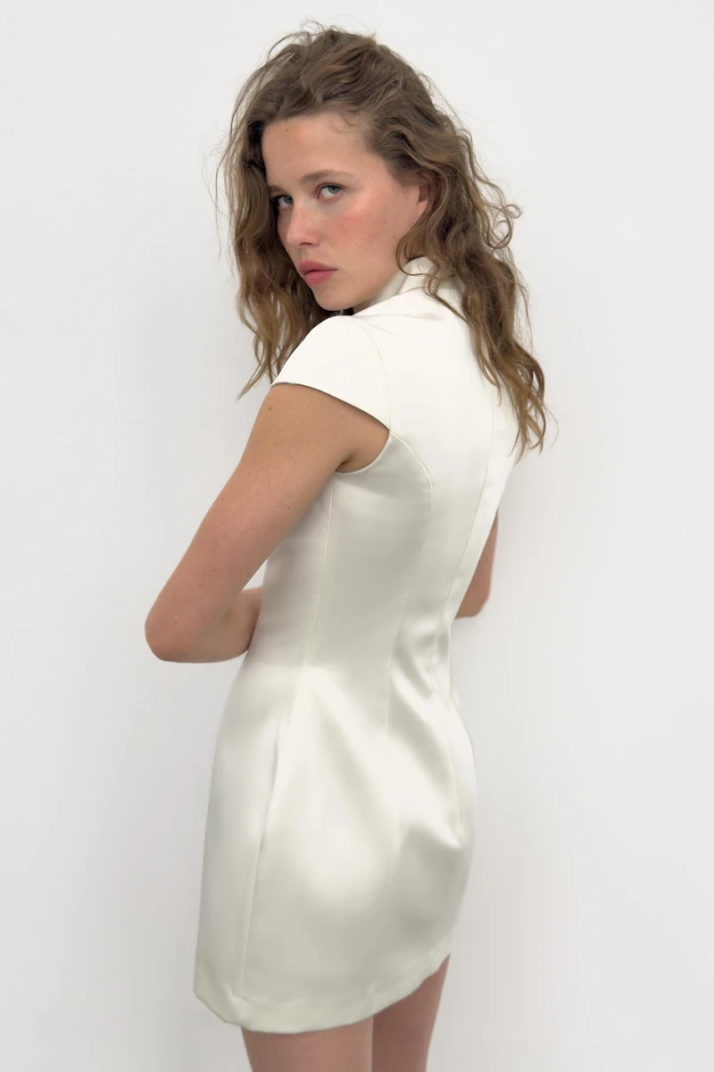 SATIN EFFECT MINI FIREMAN CLASP DRESS