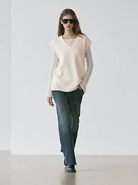 Gilet long en maille 100 % laine