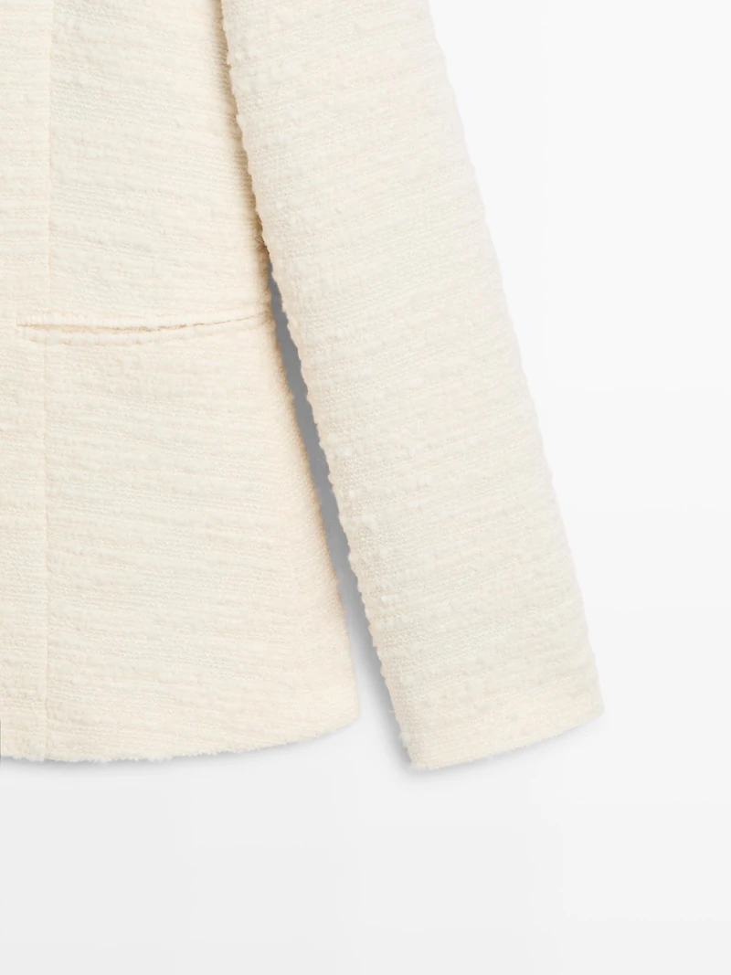 Textured wool blend jacket with rhinestone buttons