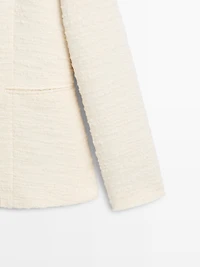 Textured wool blend jacket with rhinestone buttons