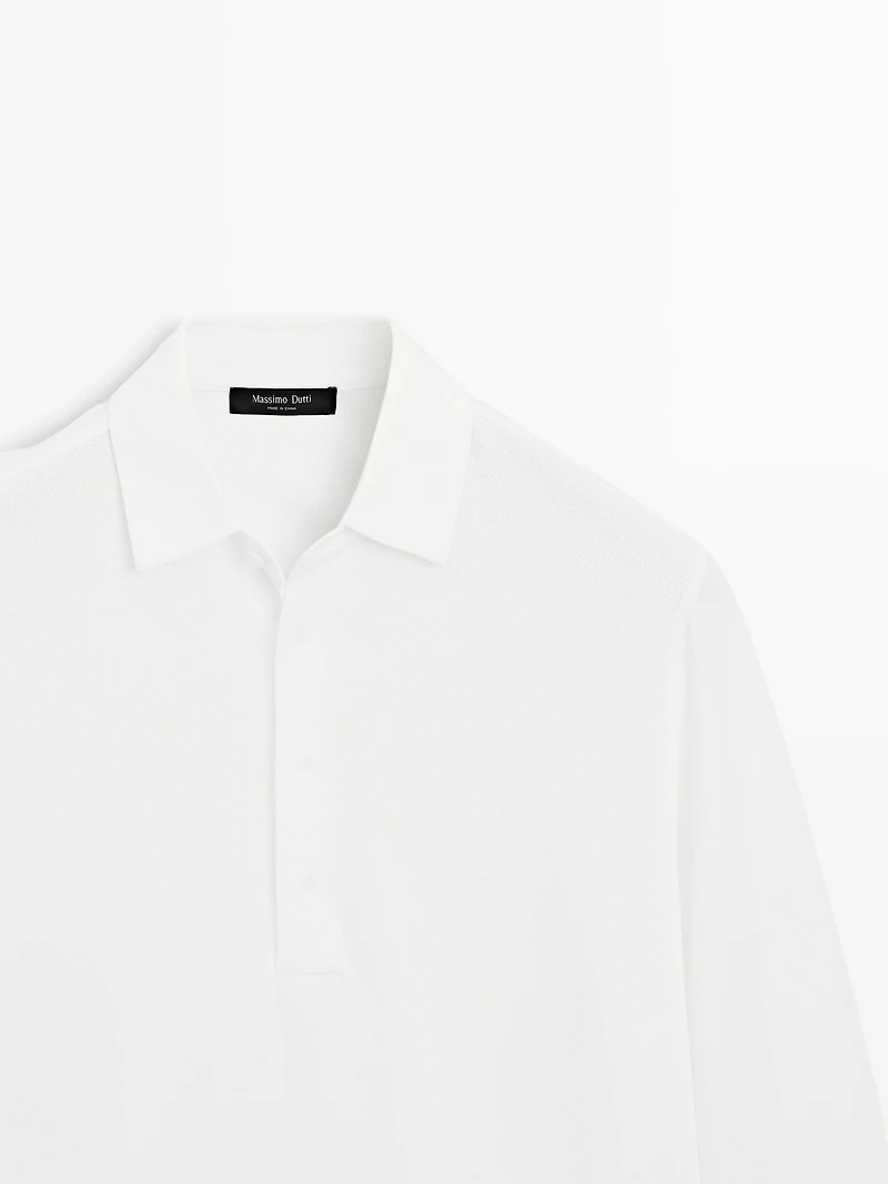 Piqué polo shirt with long sleeves and placket detail