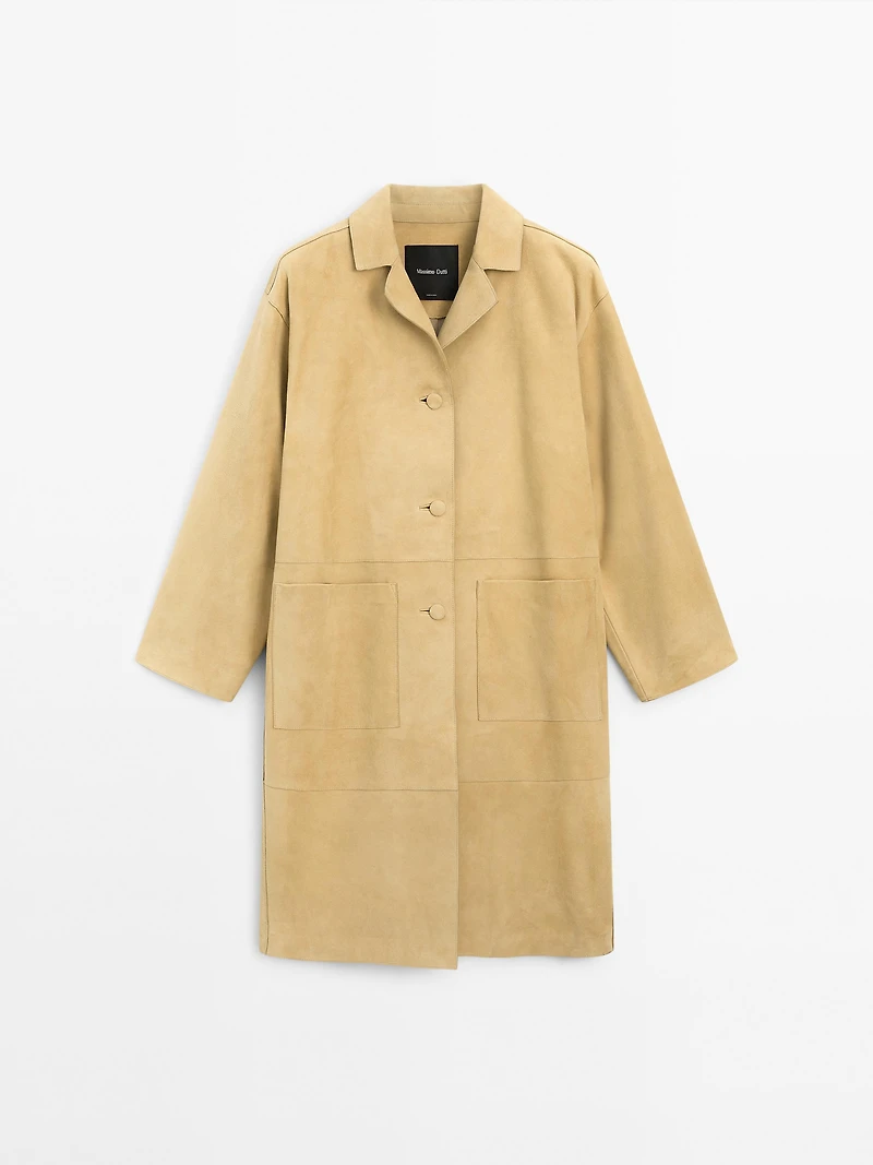 Long suede leather coat
