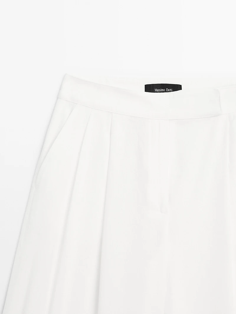 Linen blend darted palazzo trousers