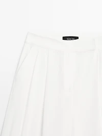Linen blend darted palazzo trousers