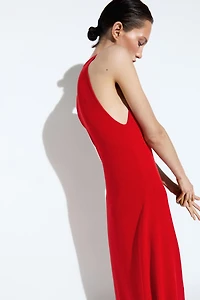 V-neck knit midi dress
