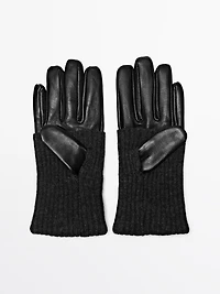 Gants bi-matière en cuir nappa et maille