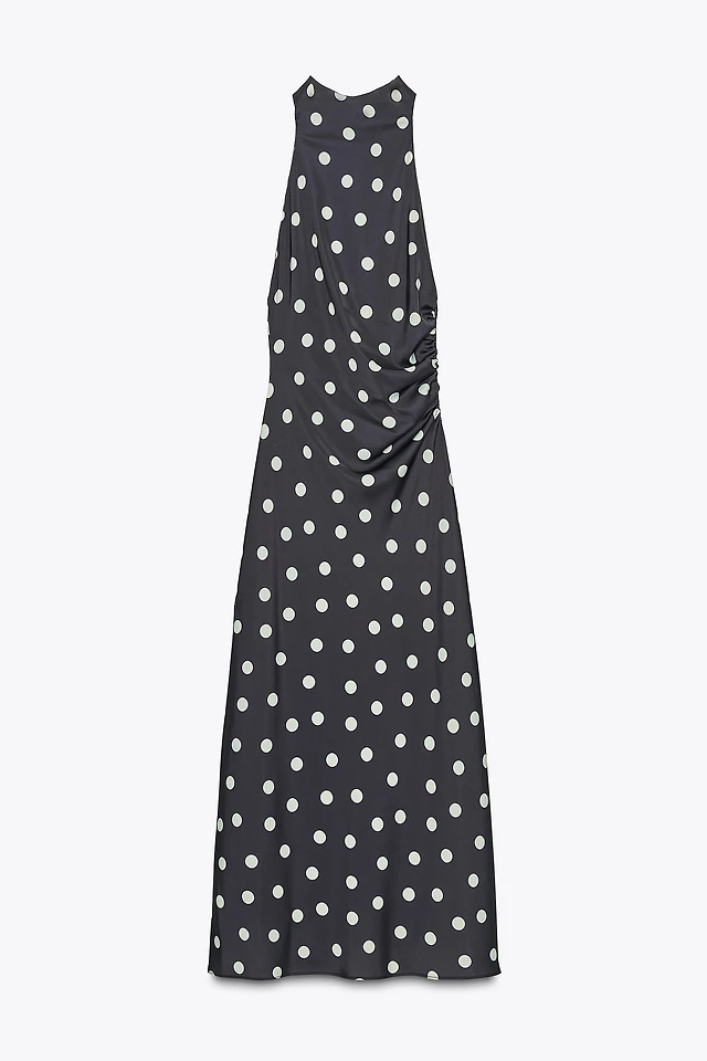 Polka Dot Dress Robe Longue A Pois Zara ROBE MI-LONGUE  POIS cru Grenat  ZARA