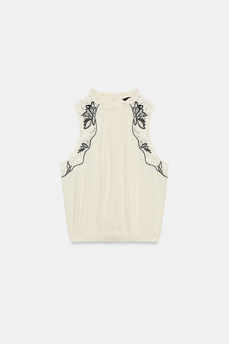 COMBINATION EMBROIDERED PUFF TOP