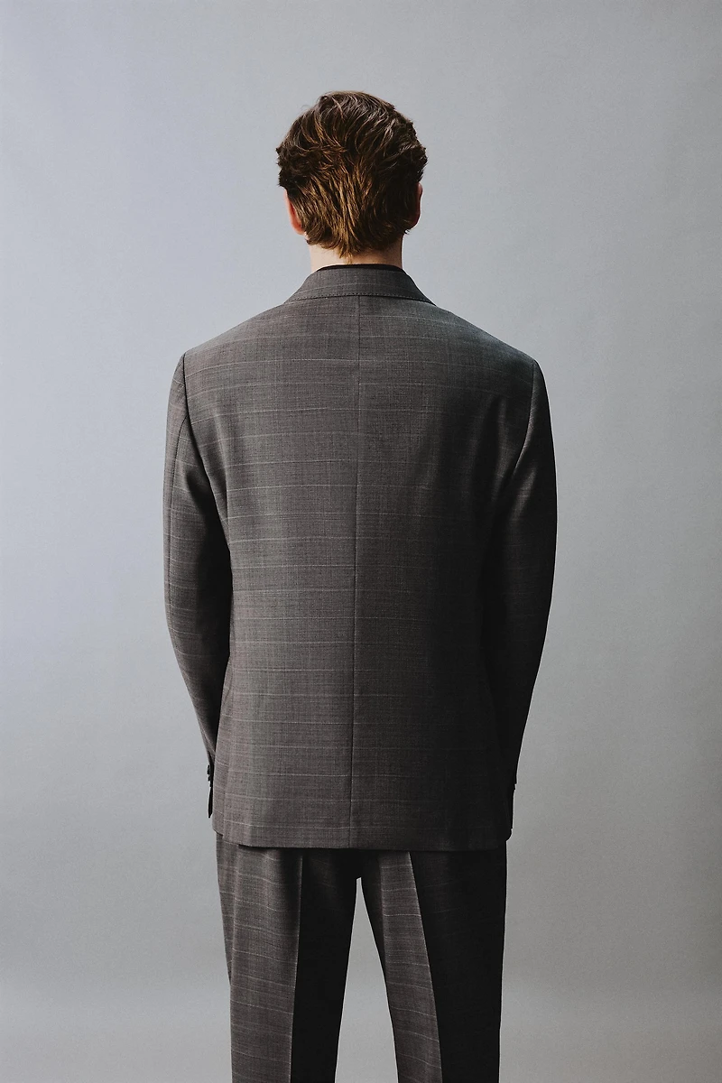 100% WOOL PLAID SUIT BLAZER