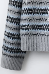 SEQUIN JACQUARD KNIT JUMPER