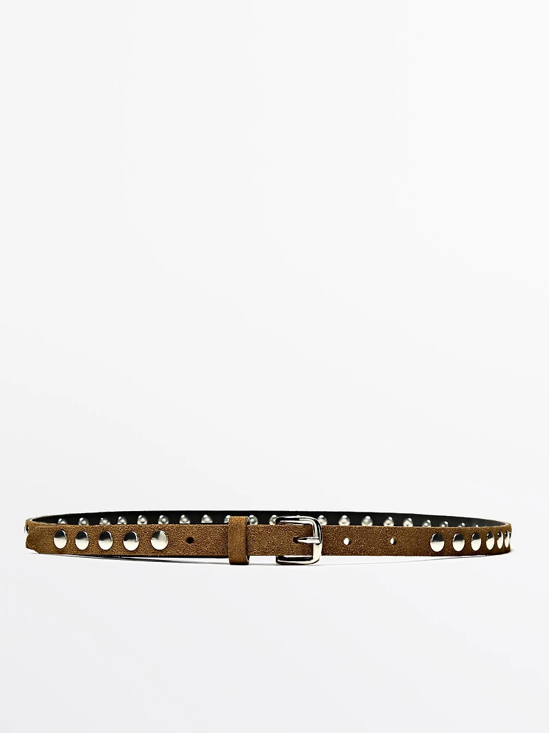 Thin leather belt with studs