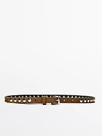 Thin leather belt with studs