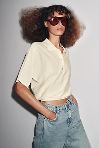 SHORT SLEEVE KNIT POLO TOP